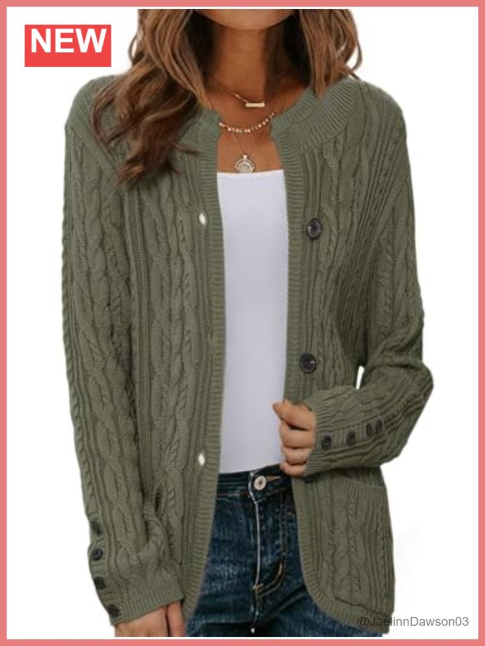 Women's Button Up Cable Knit Cardigan Sweater Long Sleeve